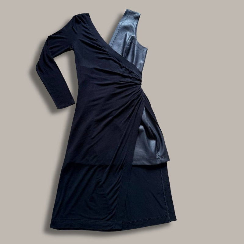 BCBG MaxAzria Black Asymmetric Midi Dress - Size Large - NWT