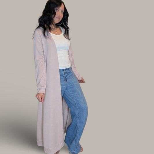 Dusty Pink Floor Length Duster Sweater - Large