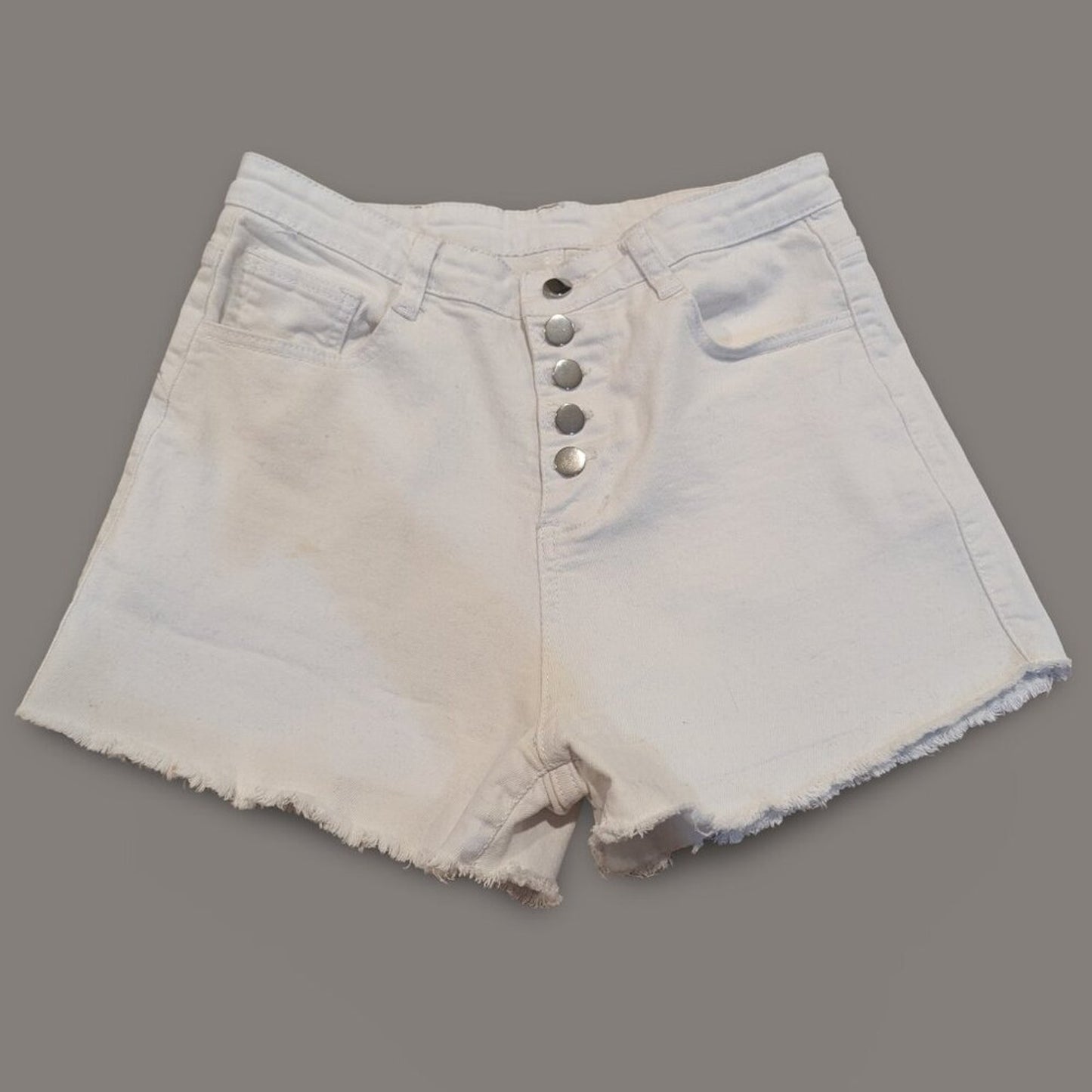 White Button Front Denim Shorts - Large