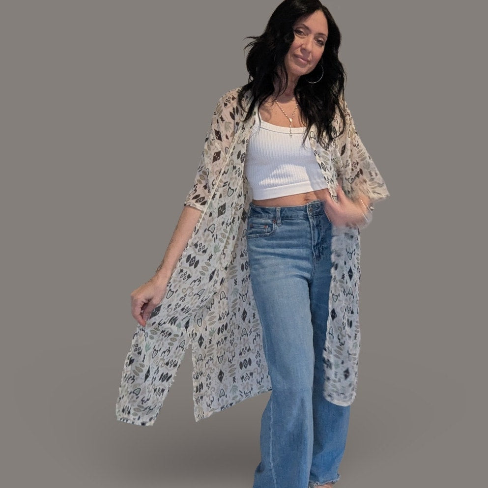 Sonoma Neutral Aztec Sheer Kimono - One Size