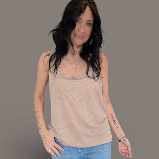 J. Crew Tan Tank Top with Gold Threading - Large