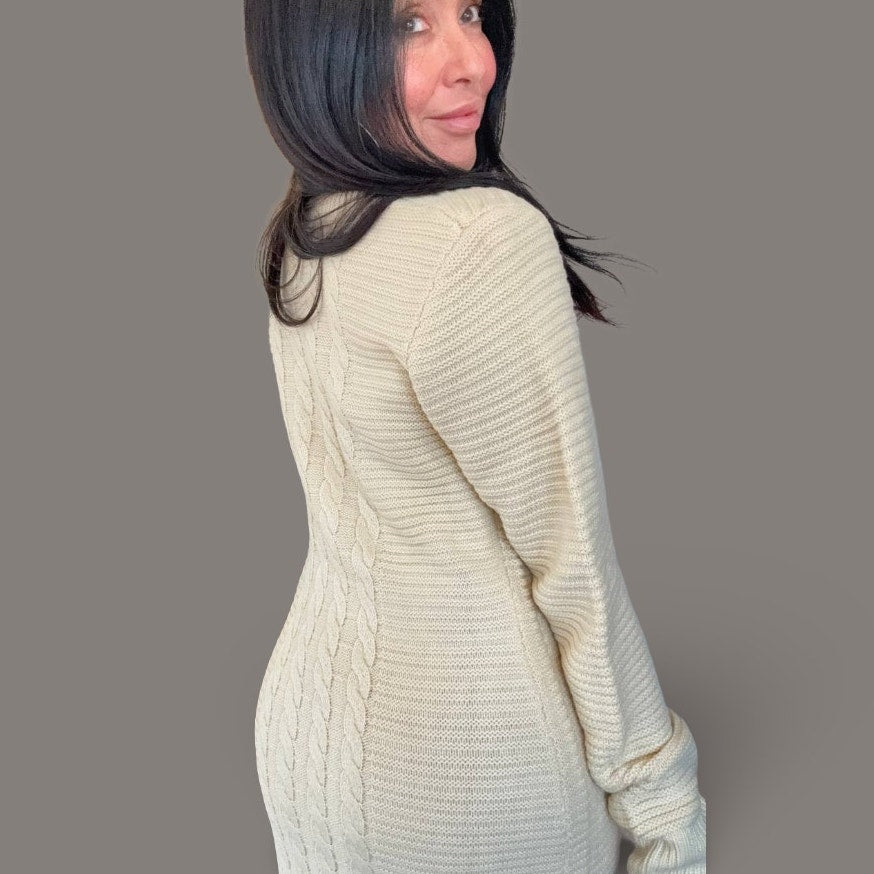ChouYatou Cream Cable Knit Long Sleeve Maxi Sweater Dress – Size M (NWT)