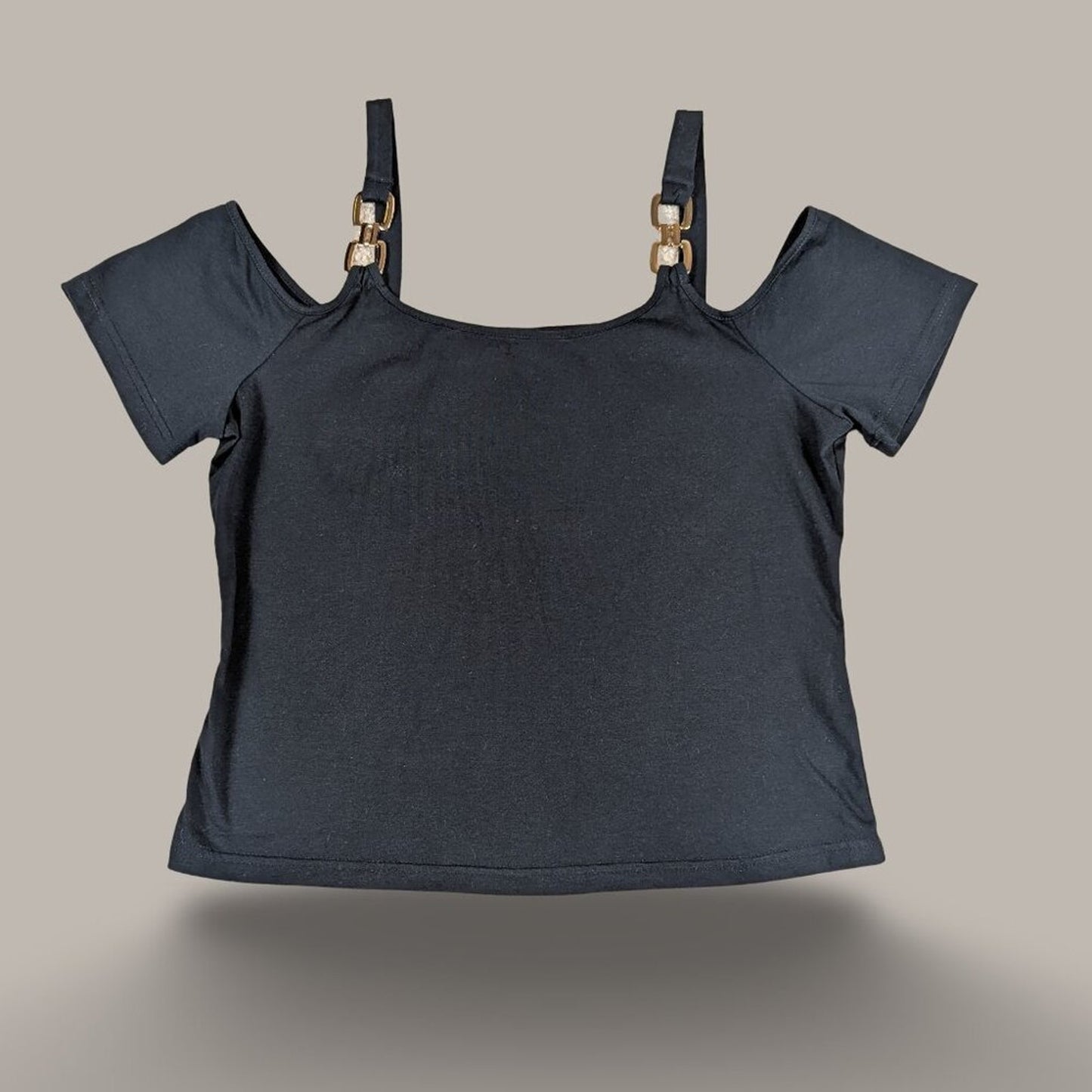 Black Short Sleeve Off the Shoulder Top - Small