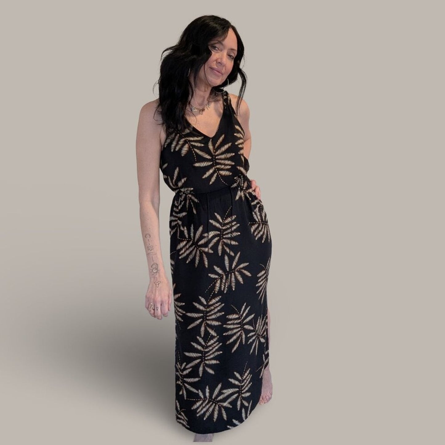 A New Day Palm Print V-Neck Maxi Dress - XS