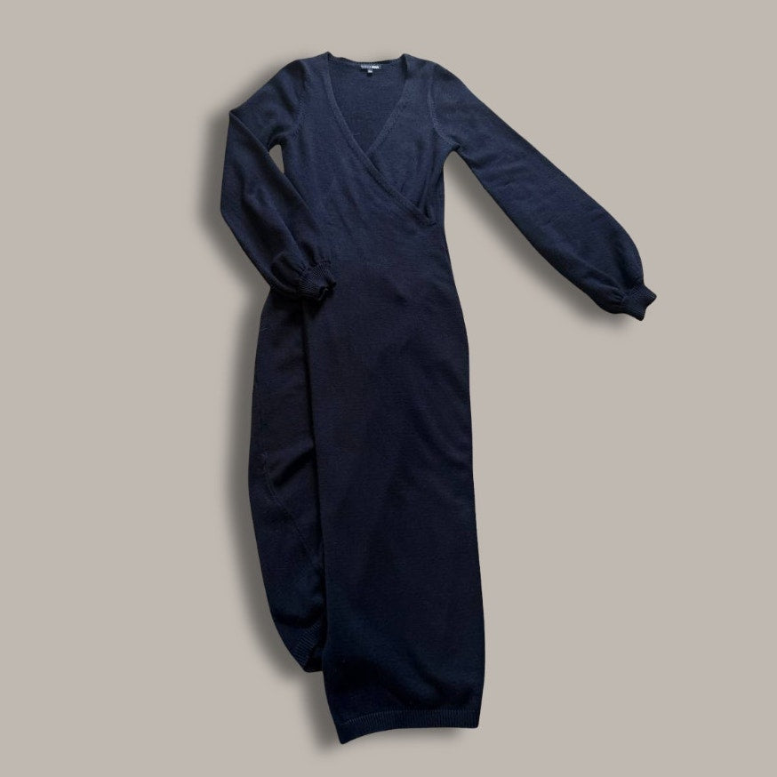 Fashion Nova Black Faux Wrap Sweater Dress – Size Large