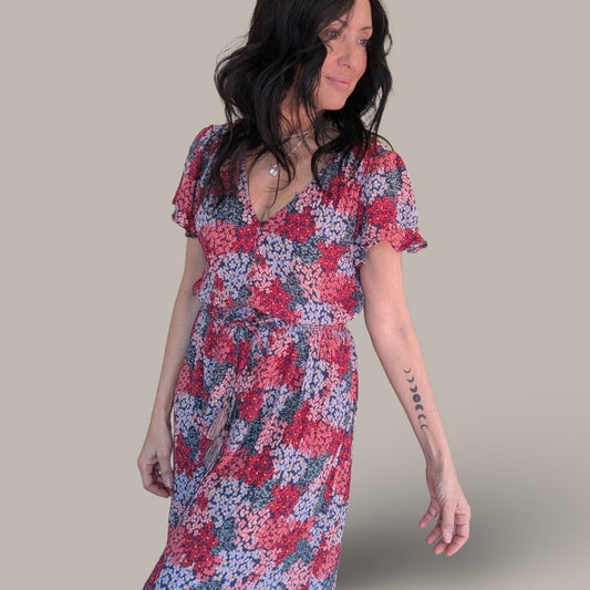 Knox Rose Red Floral Hi Low Short Sleeve Maxi Dress - Small