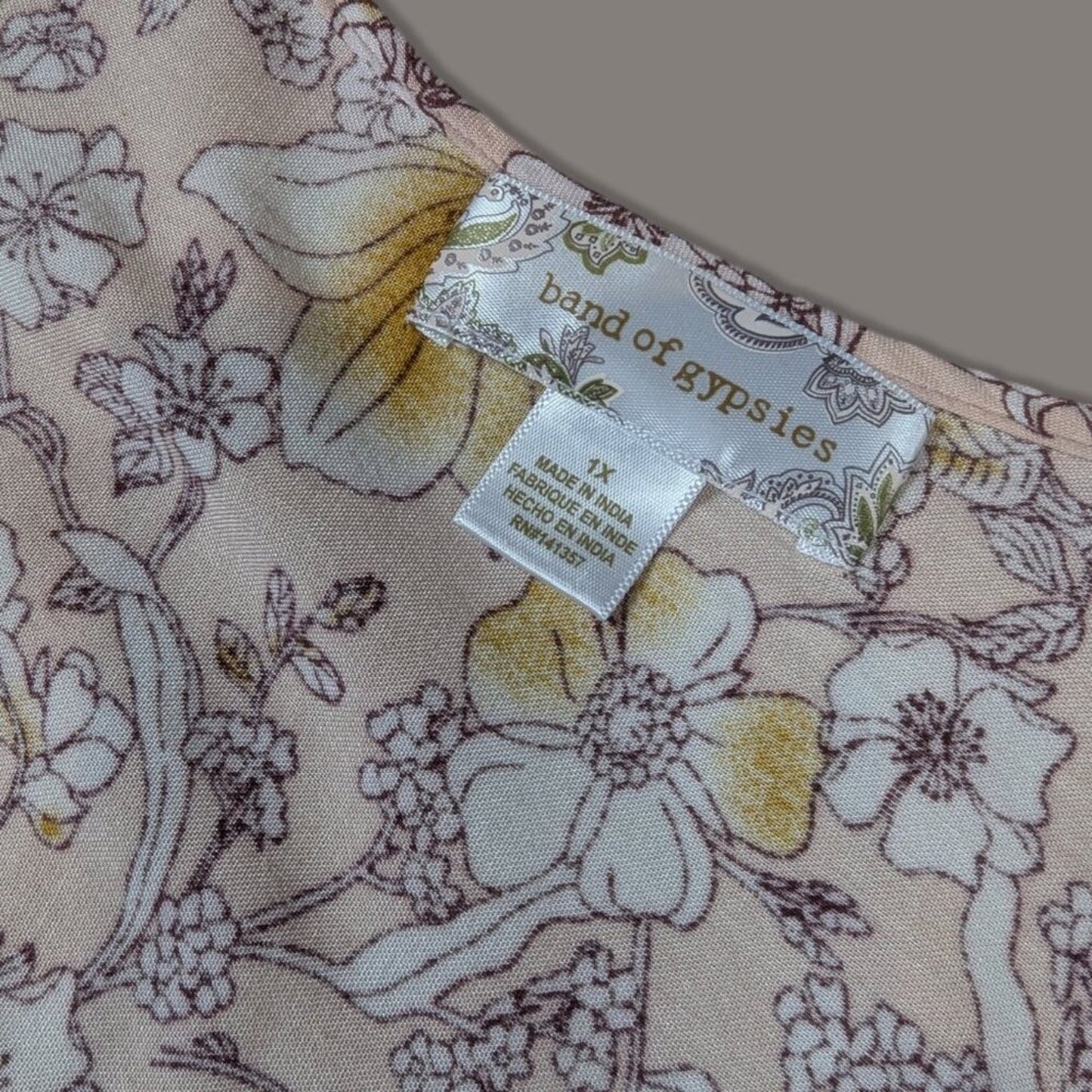 Band of Gypsies Tan Floral Print Boho Kimono - One Size