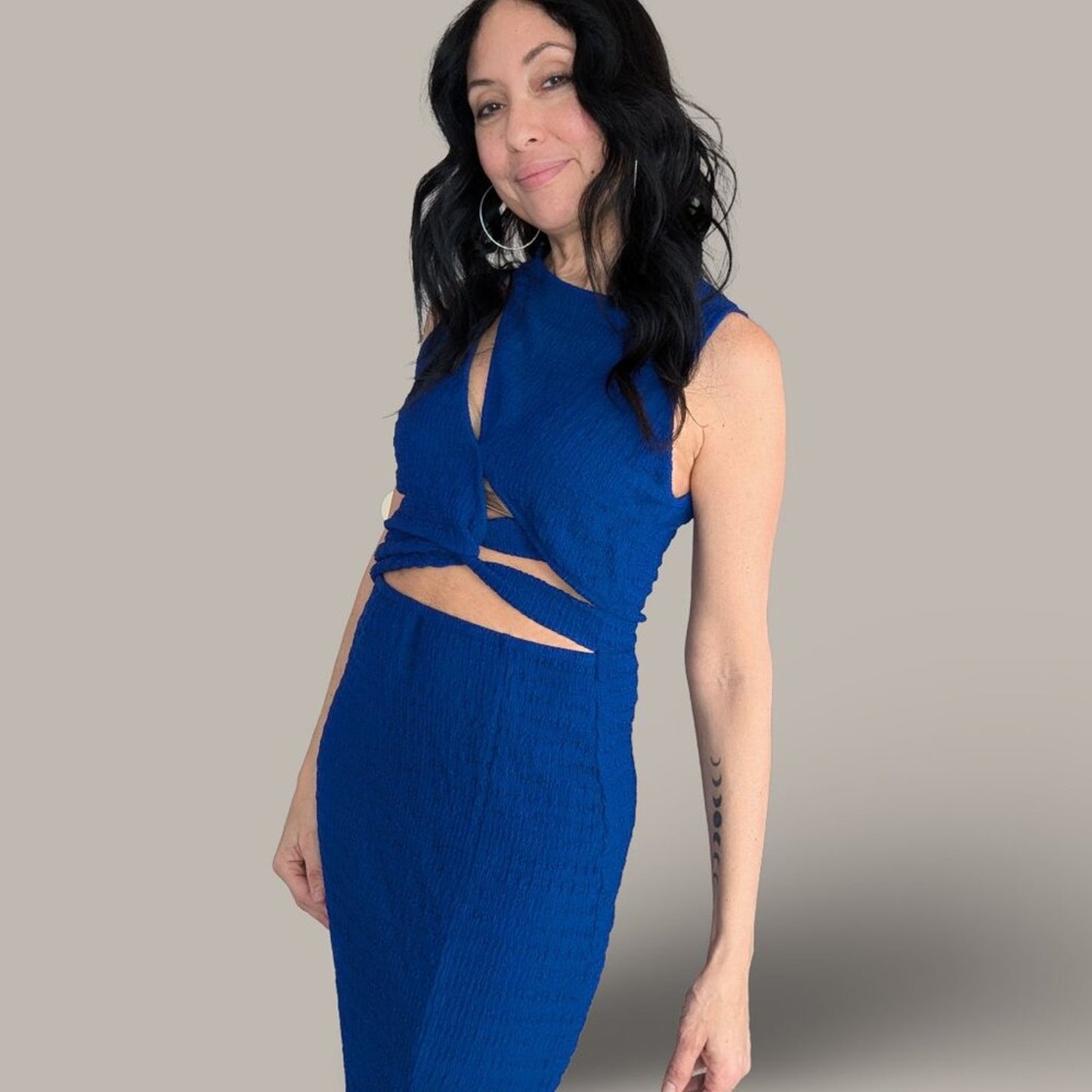 Royal Blue Cut Out Twist Front Bodydon Maxi Dress - Large