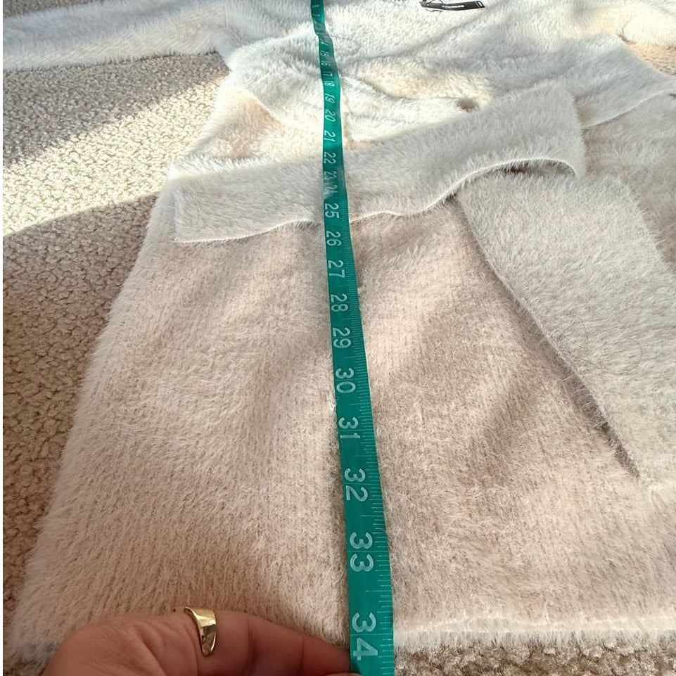 Express Tie-Waist Eyelash Knit Cream Sweater Dress – Size Small