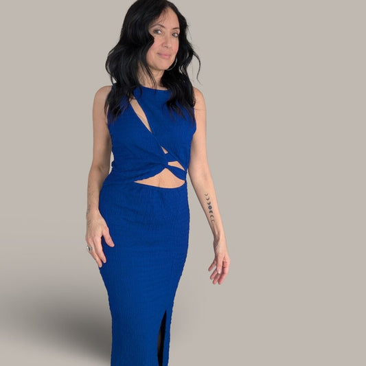 Royal Blue Cut Out Twist Front Bodydon Maxi Dress - Large