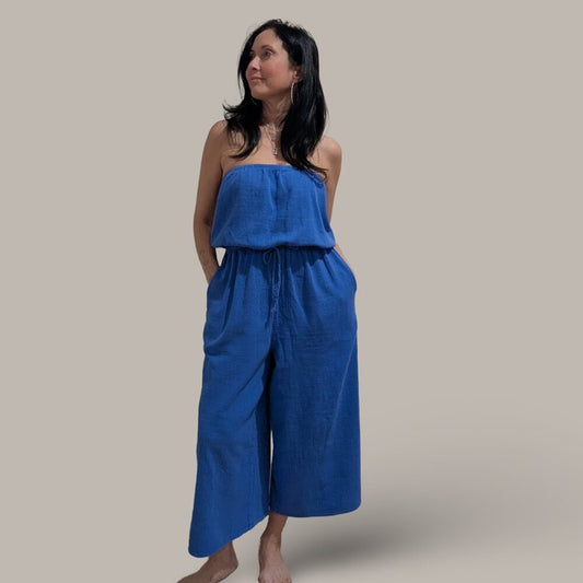 Aerie Royal Blue Gauzy Strapless Jumpsuit with Pockets - Medium