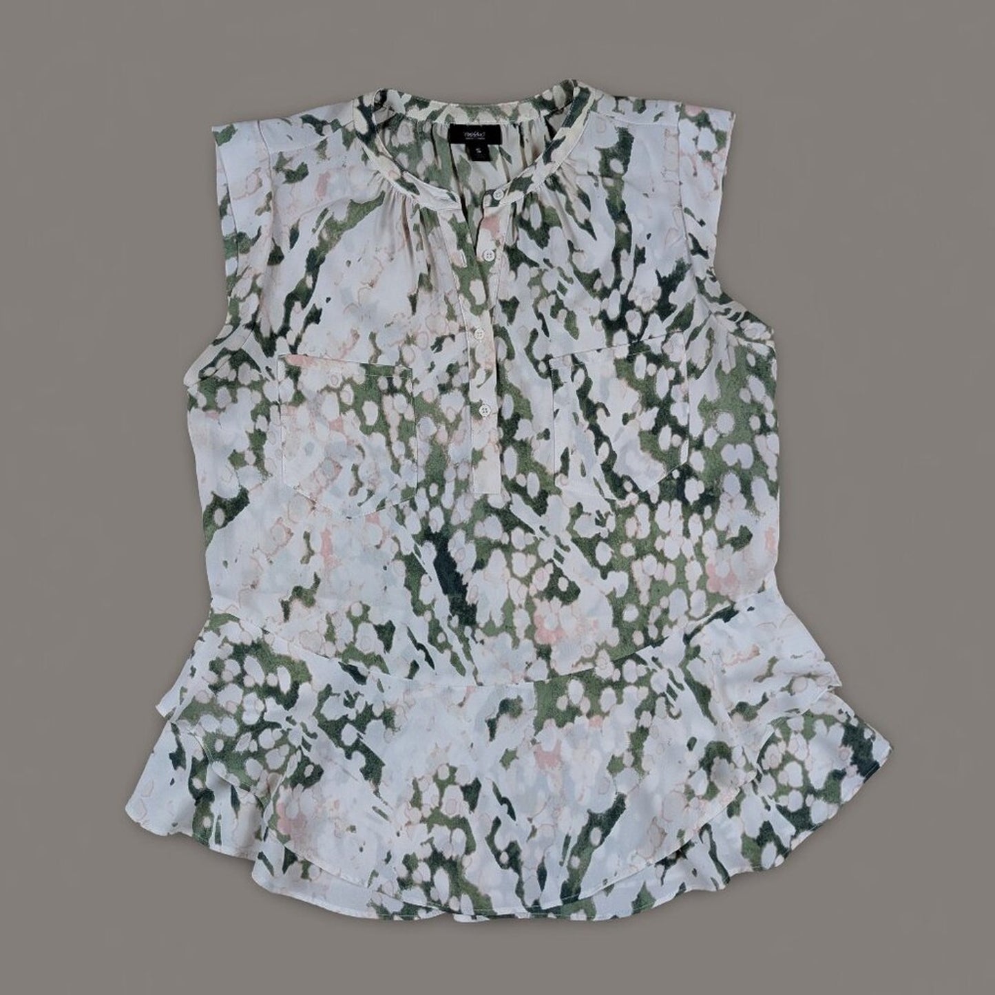 Mossimo V-Neck White and Sage Floral Peplum Top - Small