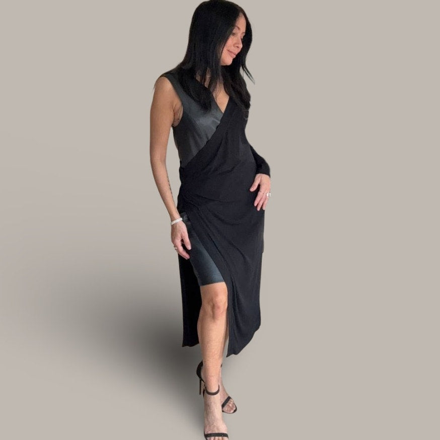 BCBG MaxAzria Black Asymmetric Midi Dress - Size Large - NWT