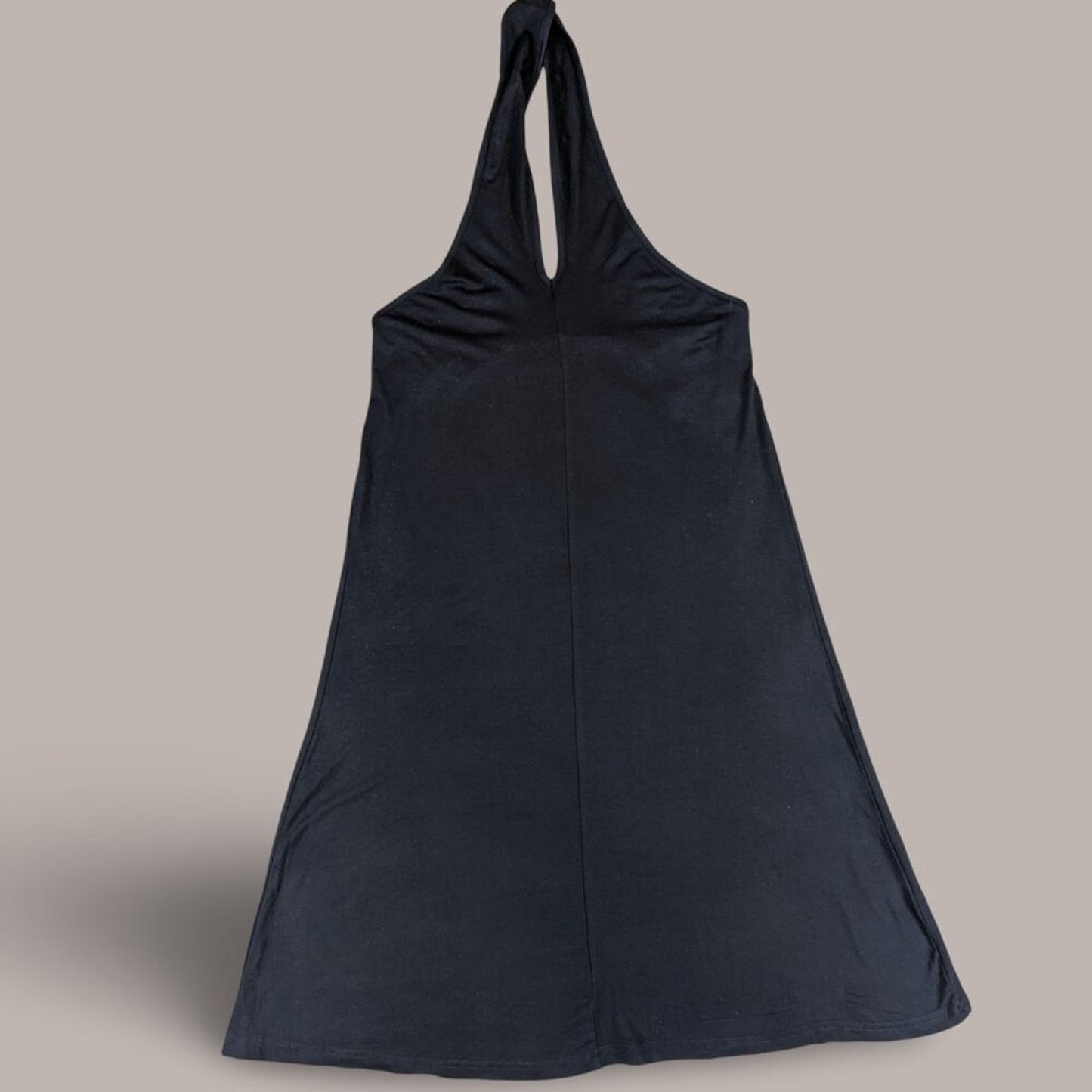 Black Knit Knee Length Halter Dress - Small