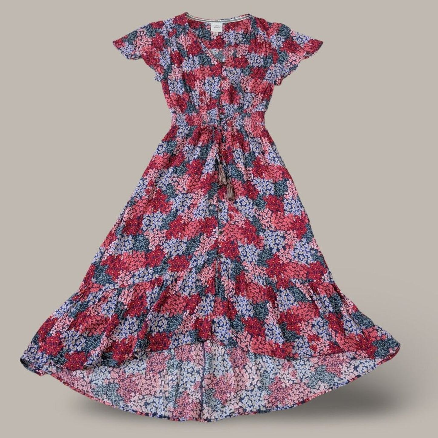 Knox Rose Red Floral Hi Low Short Sleeve Maxi Dress - Small