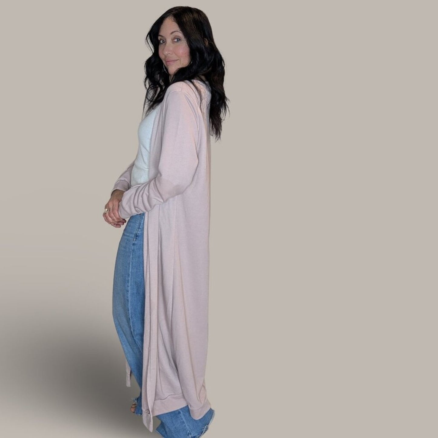 Dusty Pink Floor Length Duster Sweater - Large