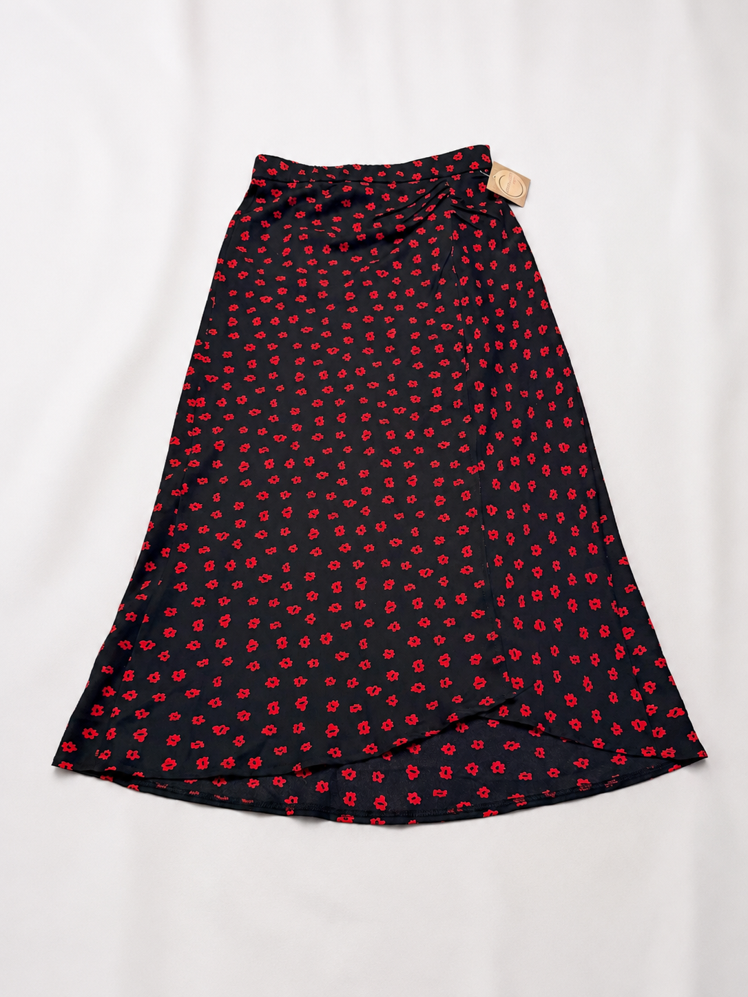 Princess Polly Jodie Black Red Floral Faux Wrap Maxi Skirt with Front Slit - Size 6