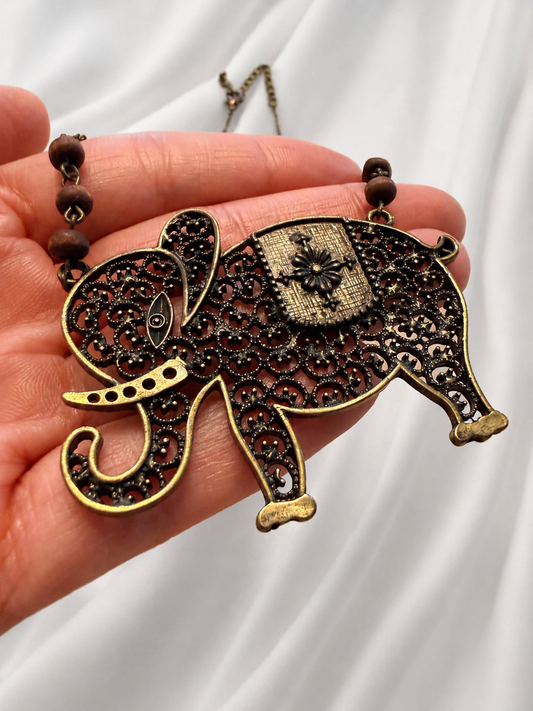 Vintage Elephant Pendant Necklace – Filigree Statement Jewelry