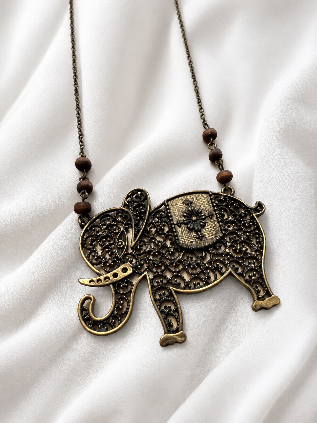 Vintage Elephant Pendant Necklace – Filigree Statement Jewelry