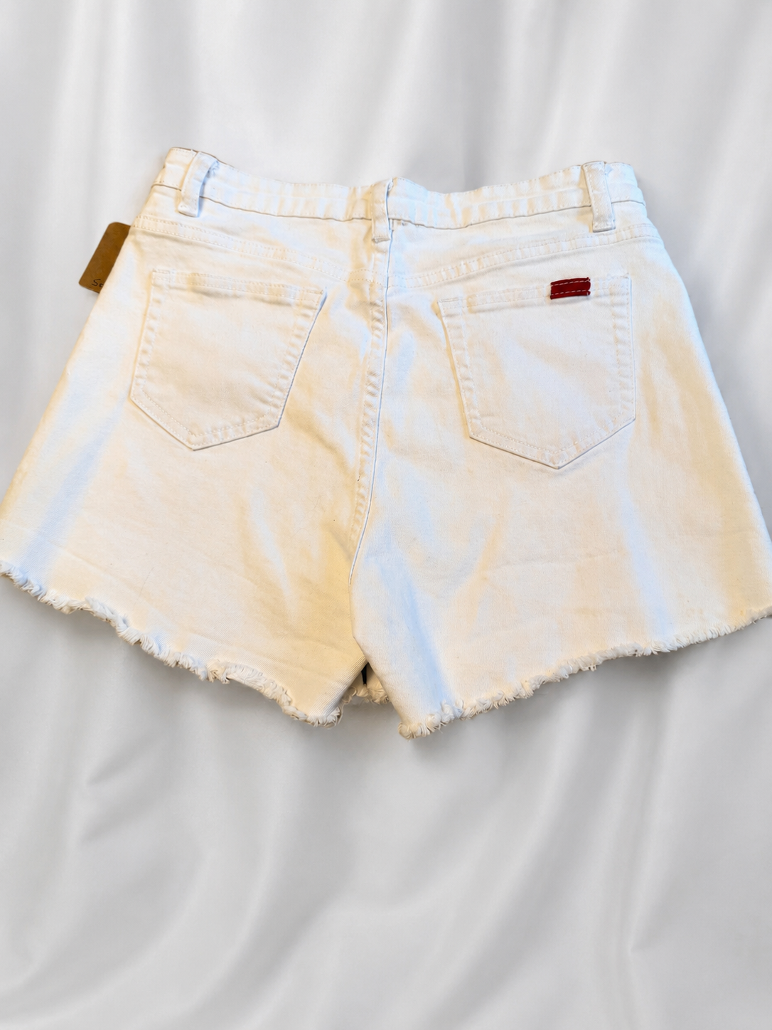 White Denim Shorts with Button Front Detail - Frayed Hem - Size Large