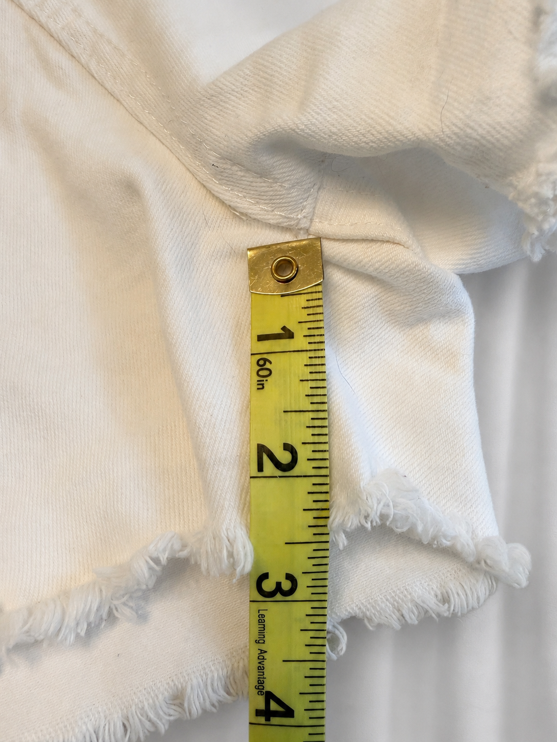 White Denim Shorts with Button Front Detail - Frayed Hem - Size Large