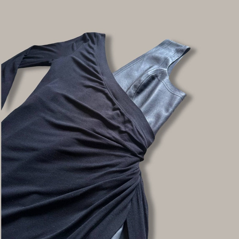 BCBG MaxAzria Black Asymmetric Midi Dress - Size Large - NWT