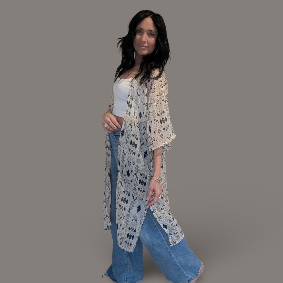 Sonoma Neutral Aztec Sheer Kimono - One Size