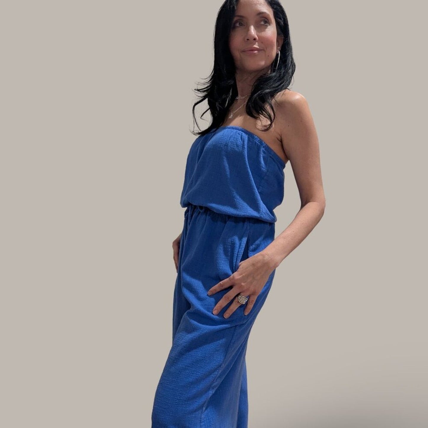 Aerie Royal Blue Gauzy Strapless Jumpsuit with Pockets - Medium