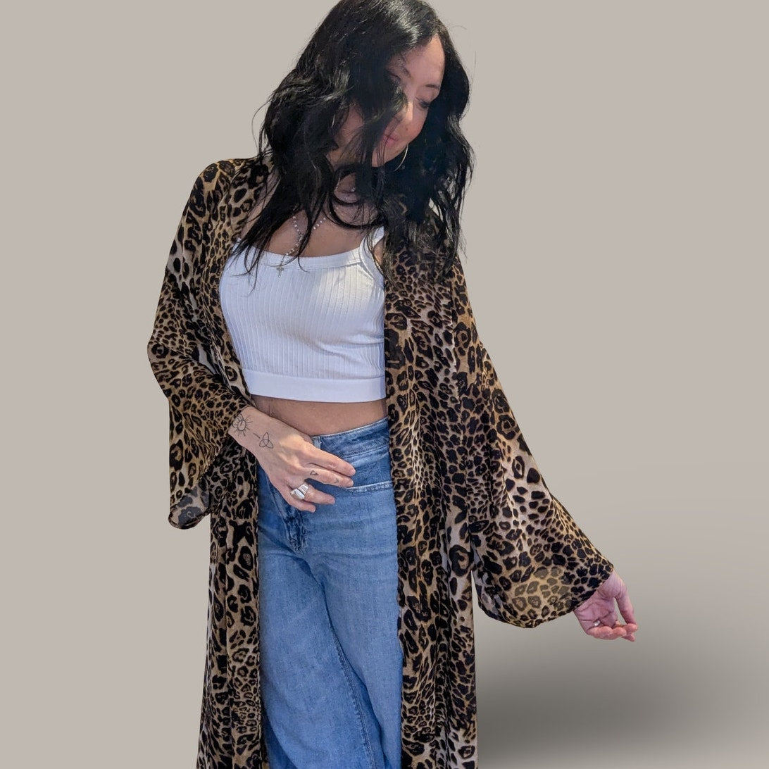 Leopard Print Kimono Duster - One Size