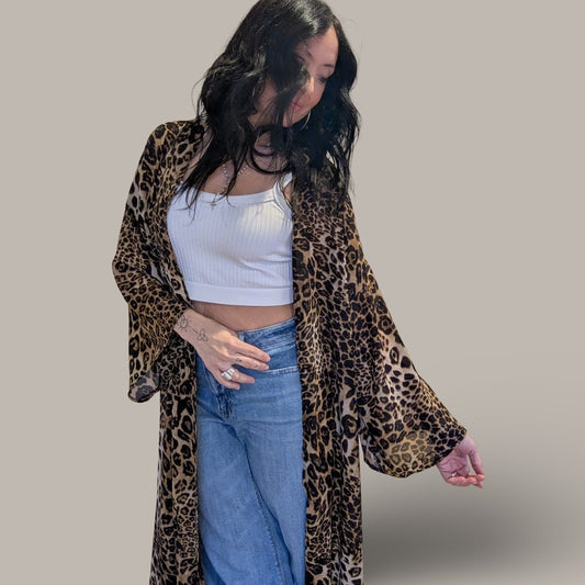 Leopard Print Kimono Duster - One Size
