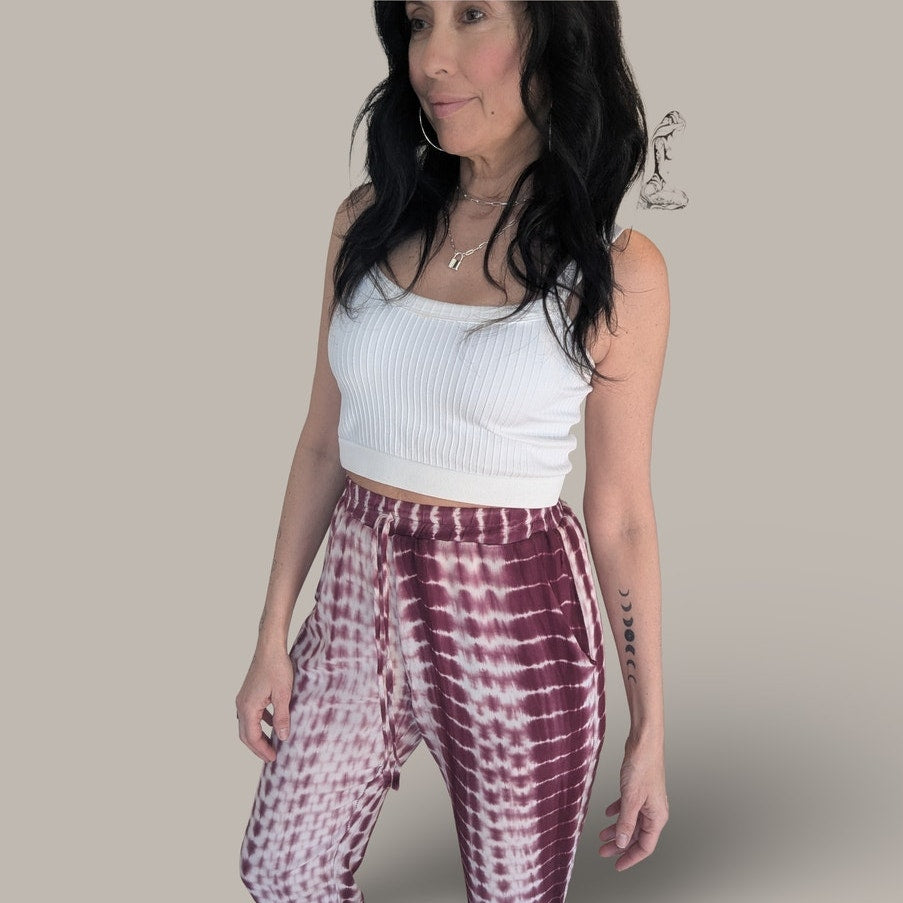 Wine & White Tie-Dye Joggers - Small