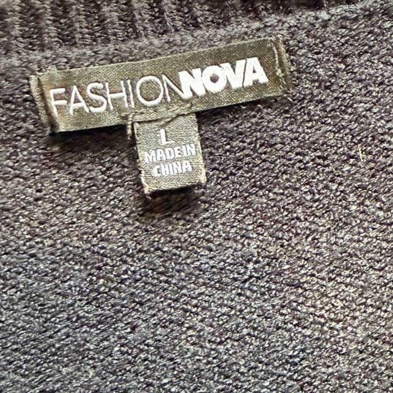 Fashion Nova Black Faux Wrap Sweater Dress – Size Large