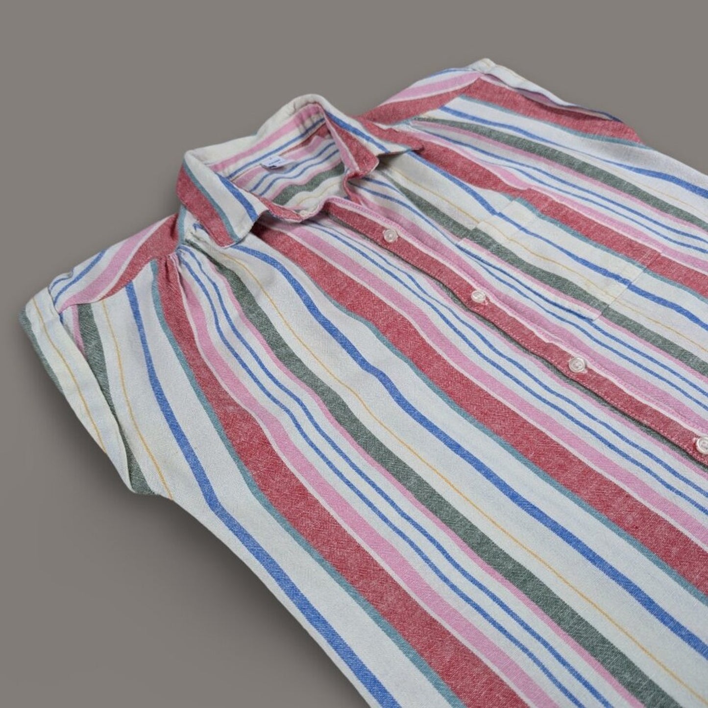 Old Navy Striped Cap Sleeve Button Down Dress - Small