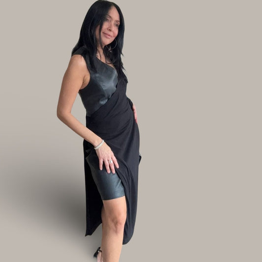 BCBG MaxAzria Black Asymmetric Midi Dress - Size Large - NWT