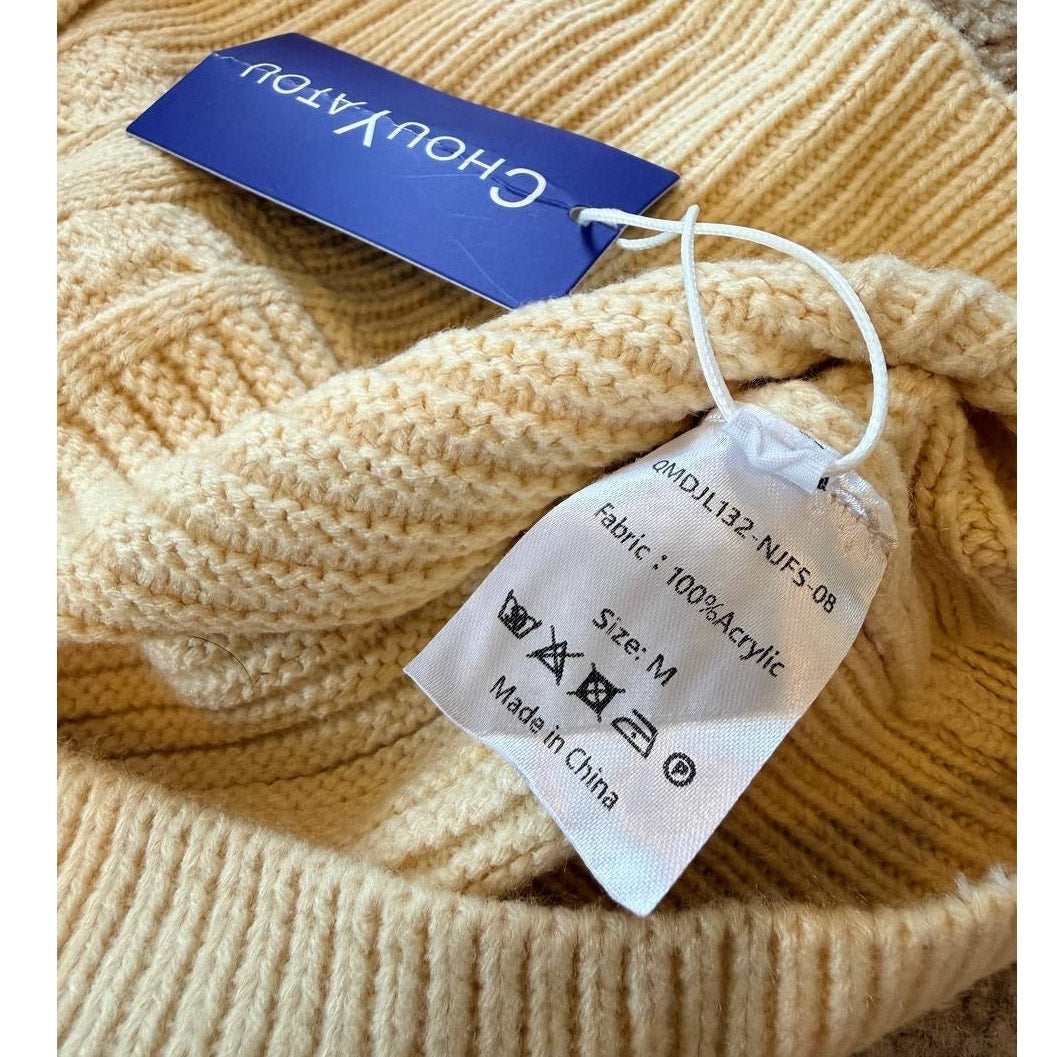 ChouYatou Cream Cable Knit Long Sleeve Maxi Sweater Dress – Size M (NWT)