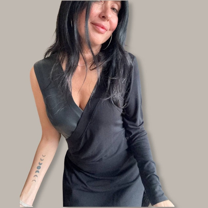 BCBG MaxAzria Black Asymmetric Midi Dress - Size Large - NWT