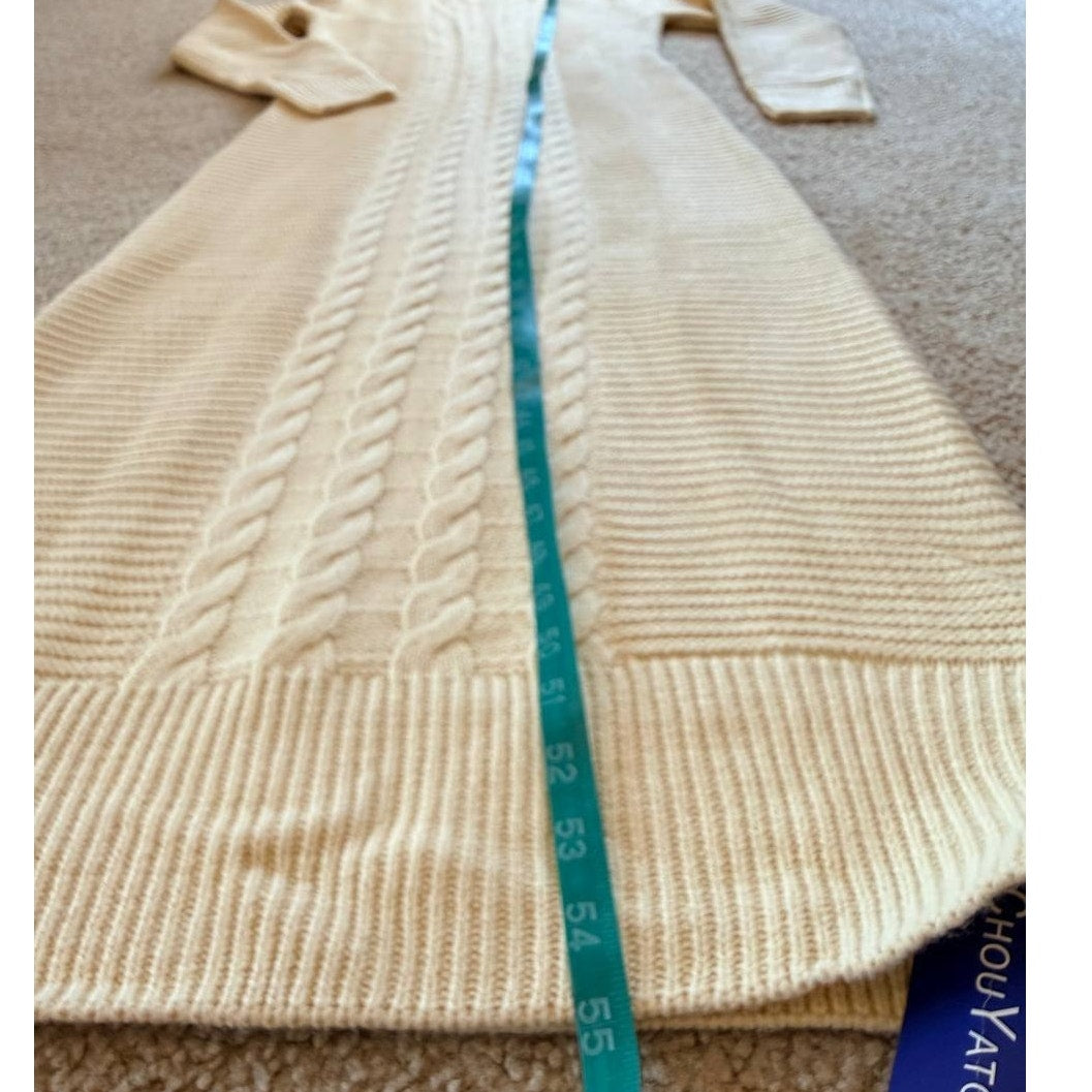 ChouYatou Cream Cable Knit Long Sleeve Maxi Sweater Dress – Size M (NWT)