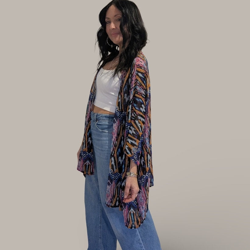 Boho Aztec Print Open Kimono - One Size