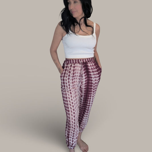 Wine & White Tie-Dye Joggers - Small