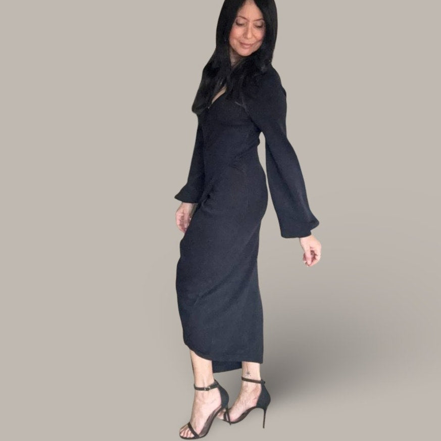 Fashion Nova Black Faux Wrap Sweater Dress – Size Large