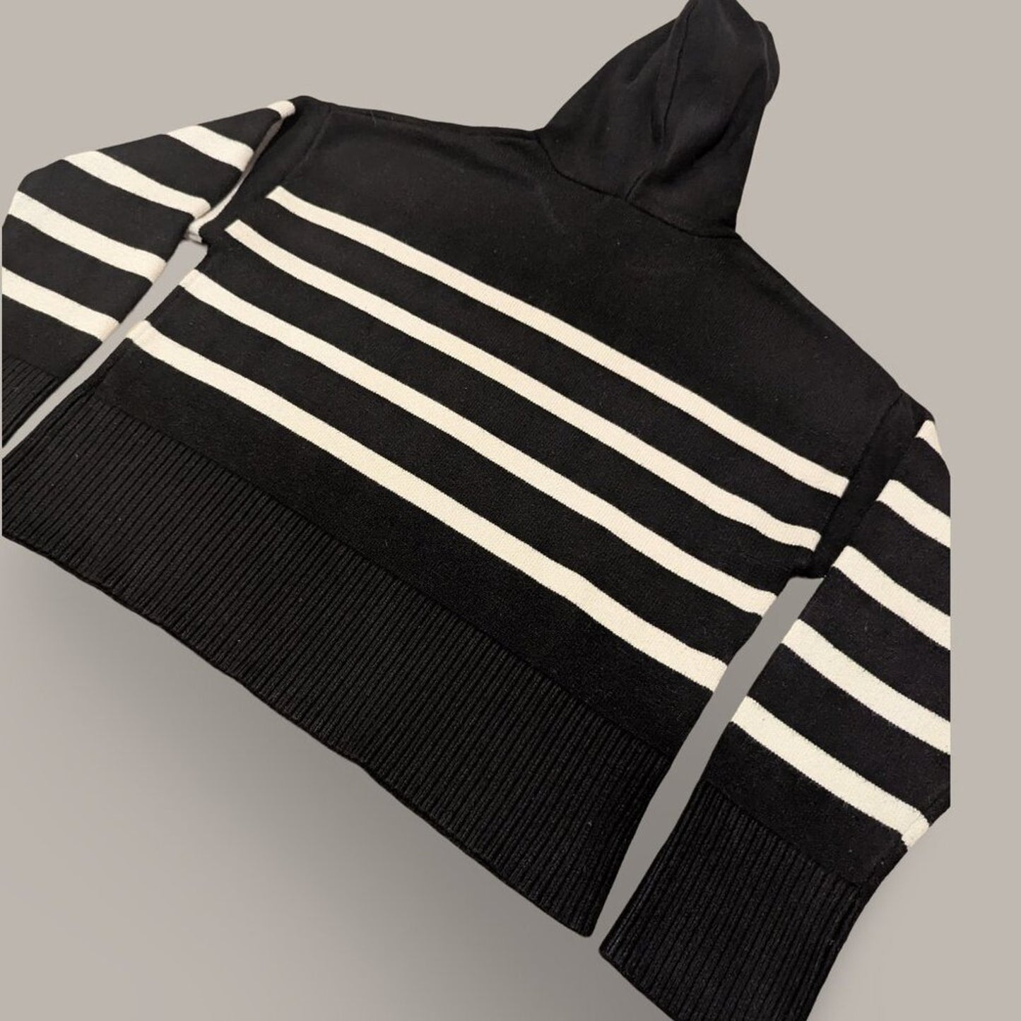 Primark Black and White Striped Hooded Sweater - Medium