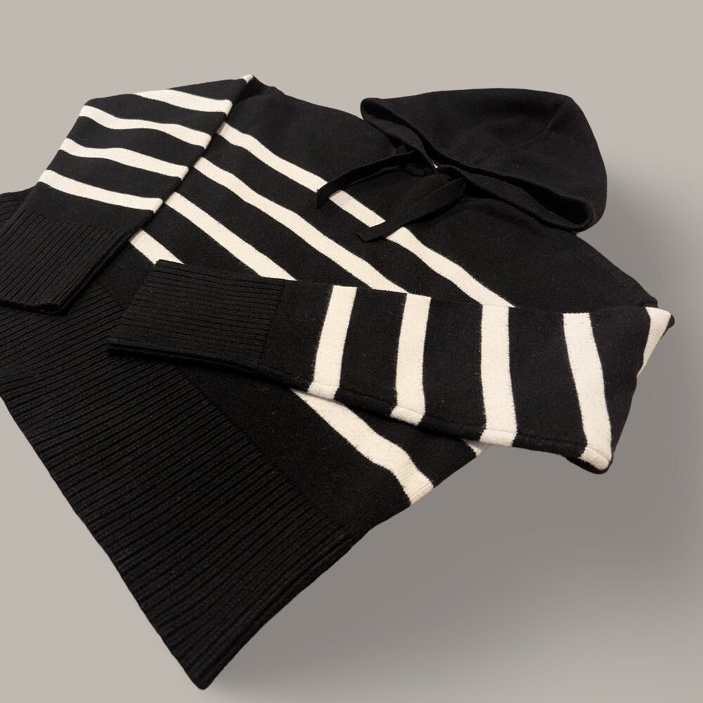 Primark Black and White Striped Hooded Sweater - Medium