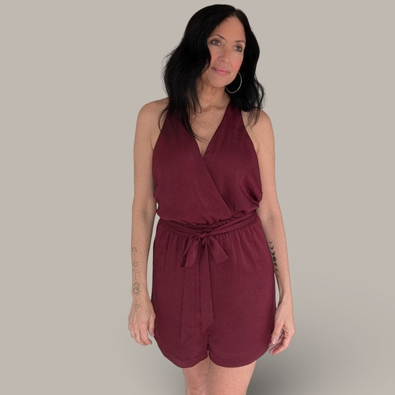 Express Burgundy Wrap Romper - Large